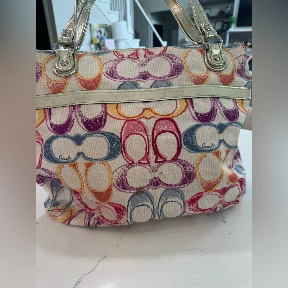 Coach Multicolor Logo Satchel Poppy Shoulder Bag with Gold Accents 19023 - Picture 5 of 10